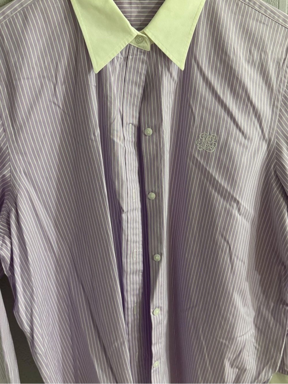 Lauren Ralph Lauren Lavender Pinstripe Shirt with Pale Green Contrast Collar